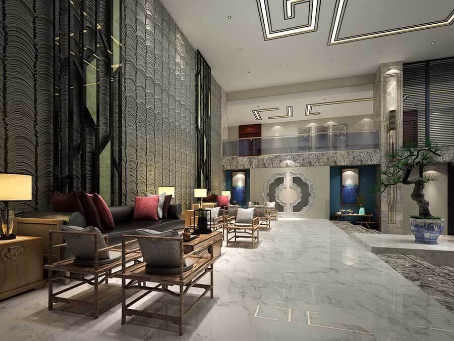 五星级新中式风格酒店大堂休息区照明设计